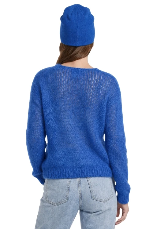 Sweter damski chabrowy 60% kid moher dekolt w szpic Made in Italy