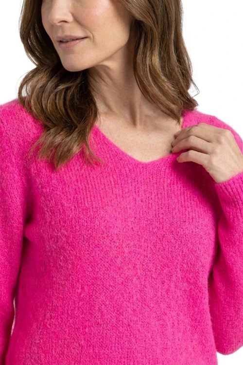 Sweter damski różowy 30% moher dekolt V Made in Italy