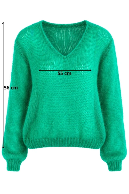 Sweter damski zielony 60% kid moher dekolt w szpic Made in Italy