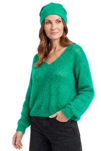 Sweter damski zielony 60% kid moher dekolt w szpic Made in Italy