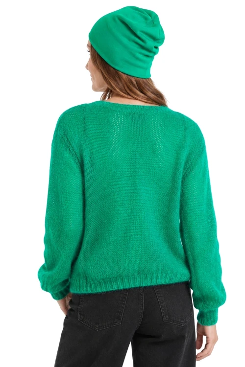 Sweter damski zielony 60% kid moher dekolt w szpic Made in Italy