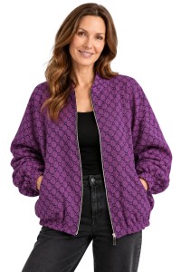 Bluza narzutka damska bomberka fioletowa we wzory oversize Made in Italy