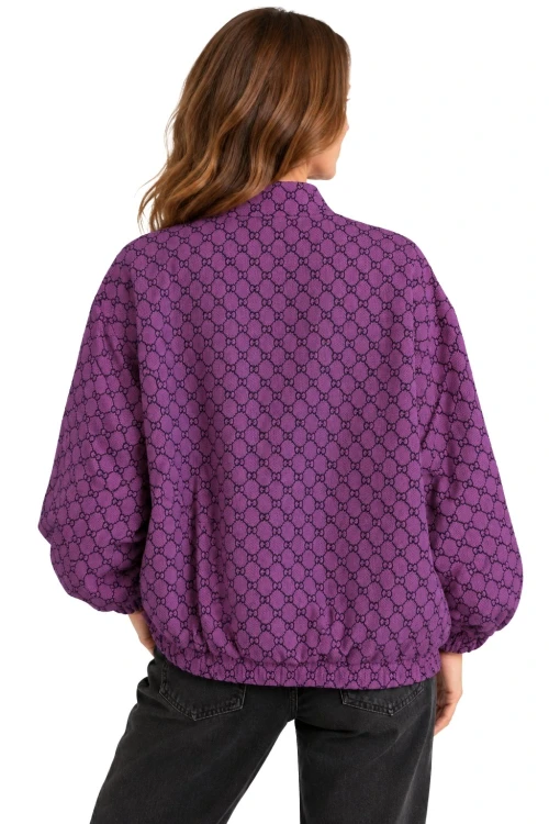 Bluza narzutka damska bomberka fioletowa we wzory oversize Made in Italy