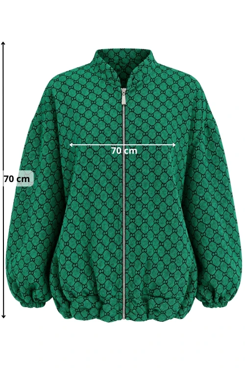 Bluza narzutka damska bomberka zielona we wzory oversize Made in Italy