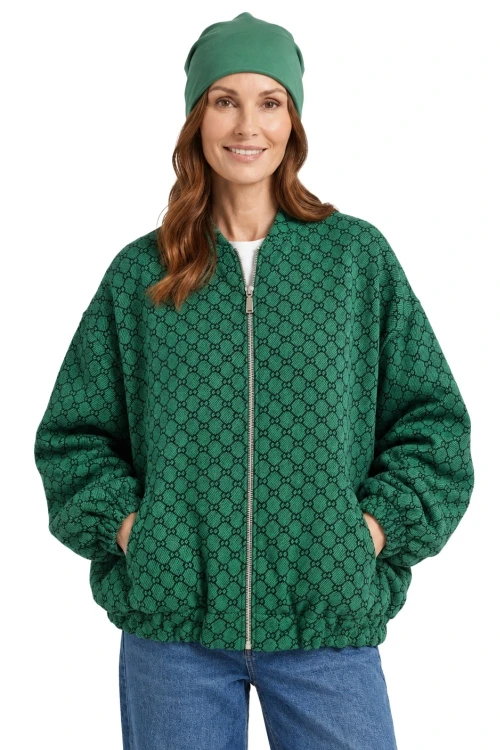 Bluza narzutka damska bomberka zielona we wzory oversize Made in Italy