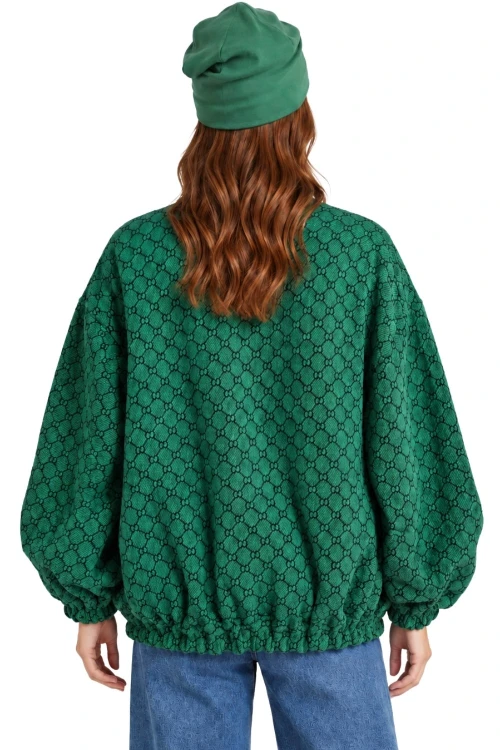 Bluza narzutka damska bomberka zielona we wzory oversize Made in Italy
