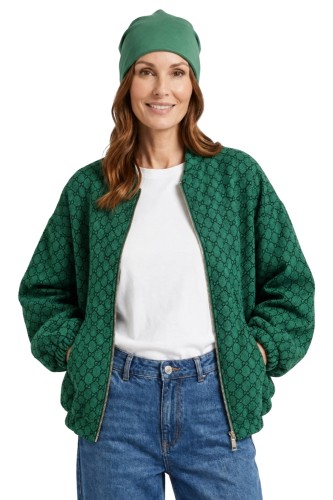 Bluza narzutka damska bomberka zielona we wzory oversize Made in Italy