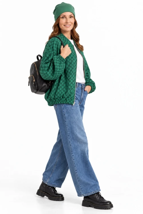 Bluza narzutka damska bomberka zielona we wzory oversize Made in Italy