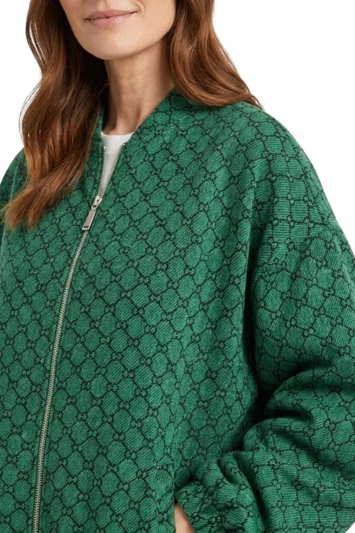 Bluza narzutka damska bomberka zielona we wzory oversize Made in Italy