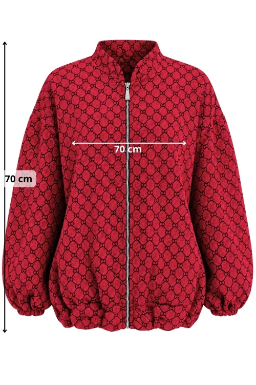 Bluza narzutka damska bomberka czerwona we wzory oversize Made in Italy
