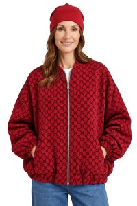 Bluza narzutka damska bomberka czerwona we wzory oversize Made in Italy