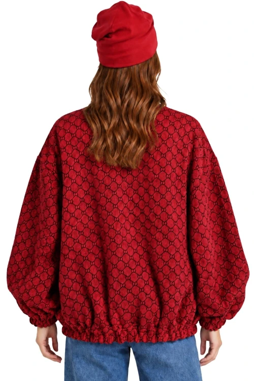 Bluza narzutka damska bomberka czerwona we wzory oversize Made in Italy