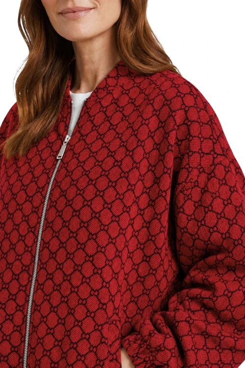 Bluza narzutka damska bomberka czerwona we wzory oversize Made in Italy