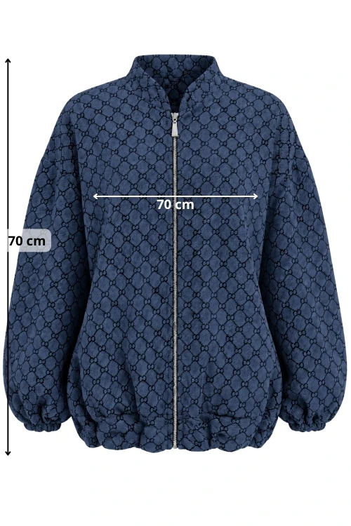 Bluza narzutka damska bomberka granatowa we wzory oversize Made in Italy