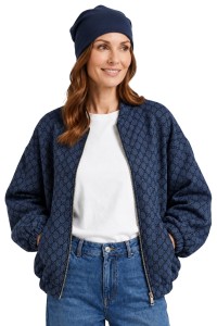 Bluza narzutka damska bomberka granatowa we wzory oversize Made in Italy