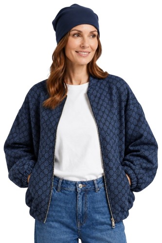Bluza narzutka damska bomberka granatowa we wzory oversize Made in Italy
