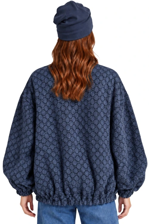 Bluza narzutka damska bomberka granatowa we wzory oversize Made in Italy