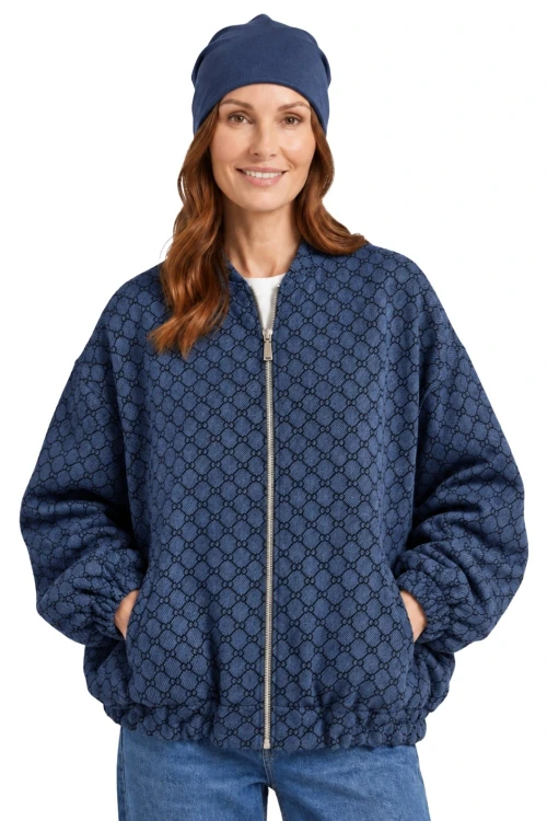 Bluza narzutka damska bomberka granatowa we wzory oversize Made in Italy