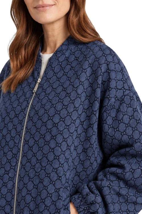 Bluza narzutka damska bomberka granatowa we wzory oversize Made in Italy