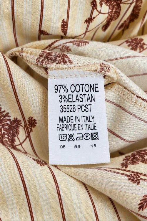 Sukienka damska żółta w kwiaty i paski z szerokim rękawem Made in Italy