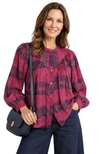 Bluzka koszula damska fuksja wzorzysta oversize 100% bawełna Made in Italy