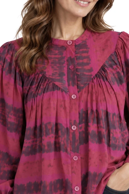 Bluzka koszula damska fuksja wzorzysta oversize 100% bawełna Made in Italy