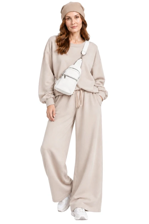 Bluza damska beżowa masełkowa oversize casual Made in Italy