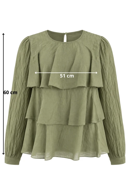 Bluzka damska khaki elegancka z falbanami 100% bawełna Made in Italy