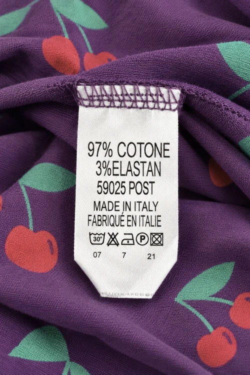 Spódnica damska fioletowa w wisienki kopertowa wiązana Made in Italy