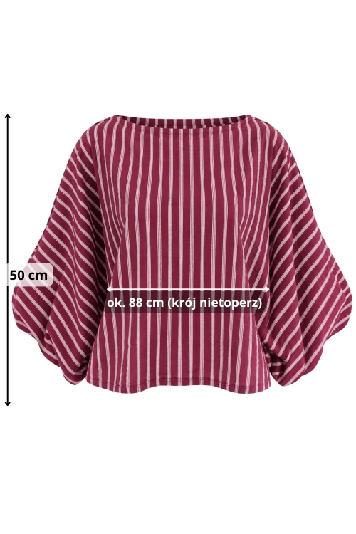 Bluzka damska bordowa w paski nietoperz oversize 100% bawełna Italy