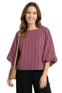 Bluzka damska bordowa w paski nietoperz oversize 100% bawełna Italy