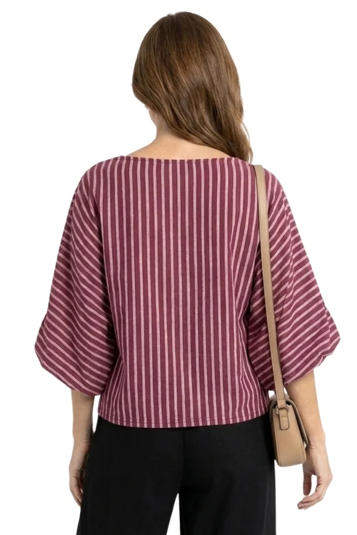 Bluzka damska bordowa w paski nietoperz oversize 100% bawełna Italy