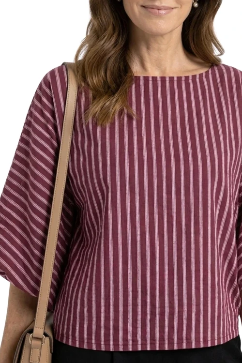 Bluzka damska bordowa w paski nietoperz oversize 100% bawełna Italy