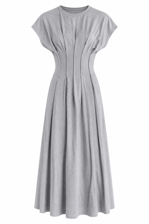 Sukienka damska szara midi taliowana elegancka Made in Italy