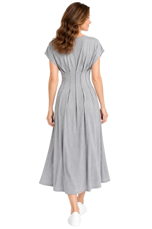 Sukienka damska szara midi taliowana elegancka Made in Italy