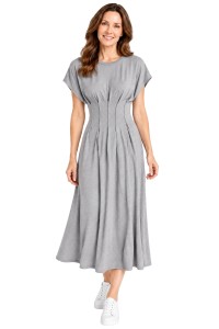Sukienka damska szara midi taliowana elegancka Made in Italy