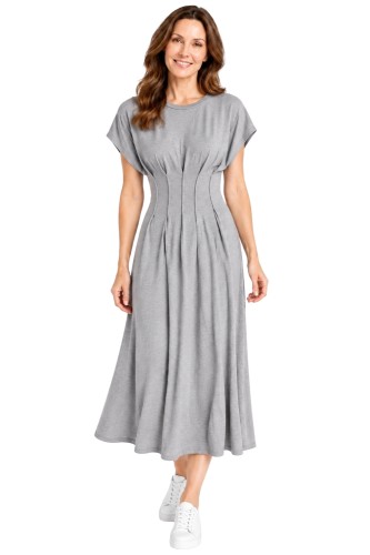 Sukienka damska szara midi taliowana elegancka Made in Italy