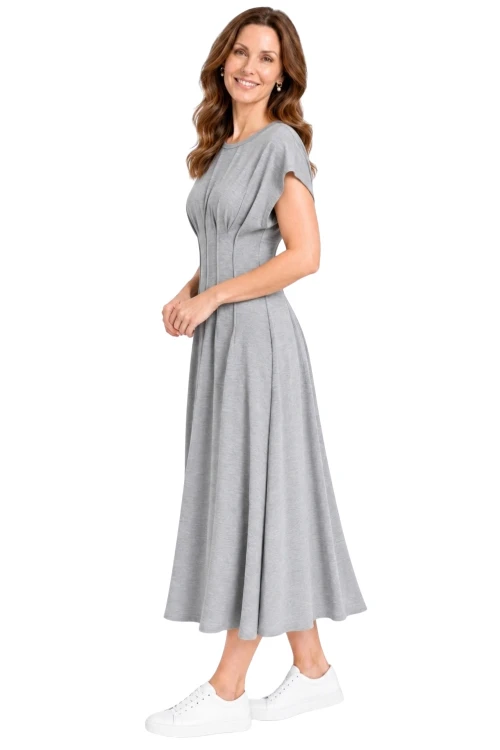 Sukienka damska szara midi taliowana elegancka Made in Italy