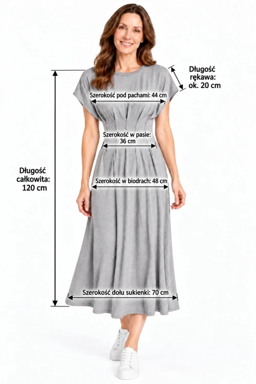 Sukienka damska szara midi taliowana elegancka Made in Italy