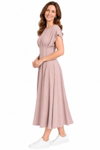 Sukienka damska pudrowo różowa midi taliowana elegancka Made in Italy