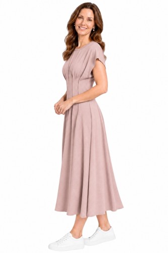 Sukienka damska pudrowo różowa midi taliowana elegancka Made in Italy