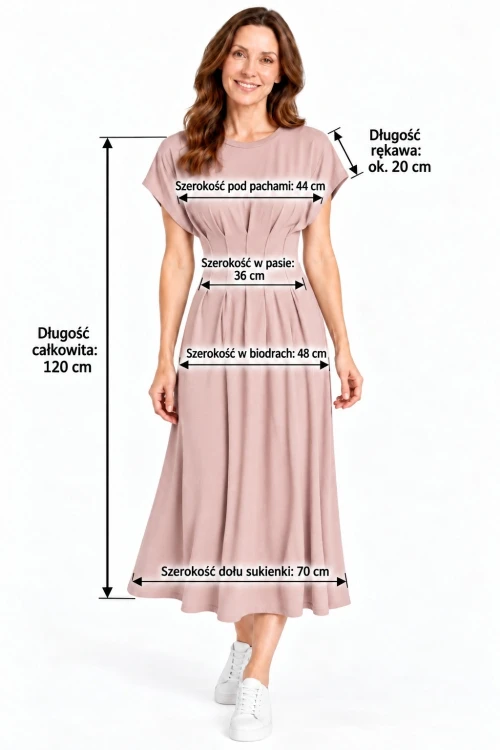 Sukienka damska pudrowo różowa midi taliowana elegancka Made in Italy