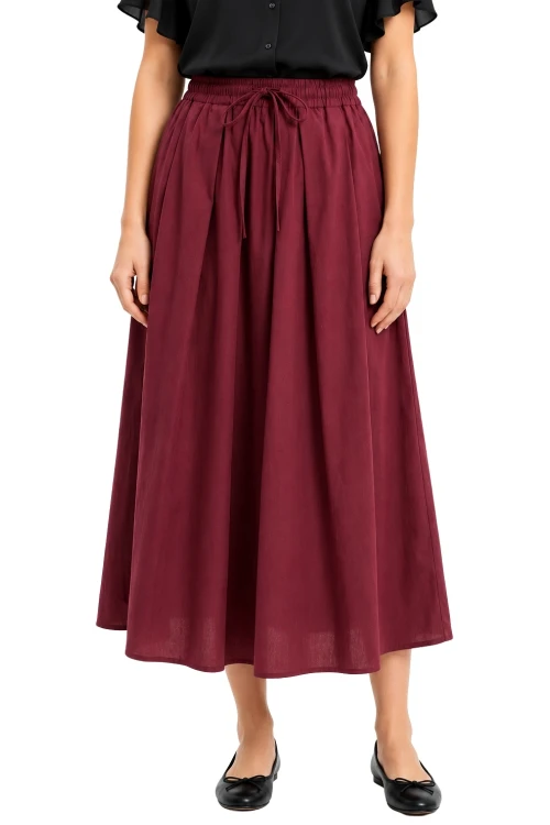 Spódnica damska bordowa midi rozkloszowana one size Made in Italy