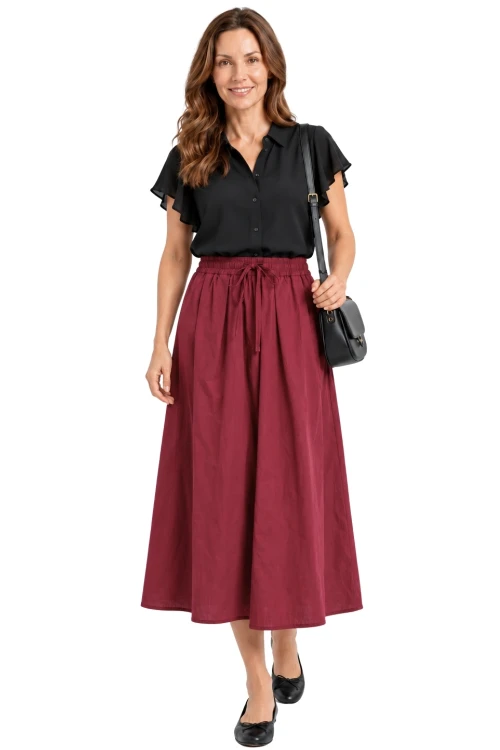Spódnica damska bordowa midi rozkloszowana one size Made in Italy