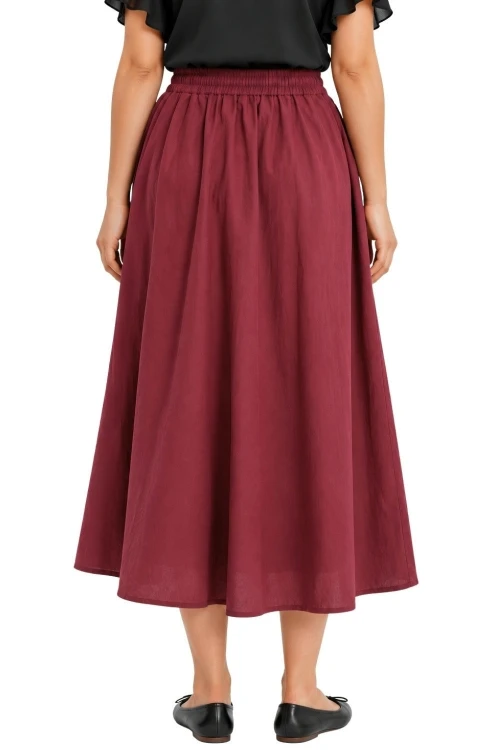 Spódnica damska bordowa midi rozkloszowana one size Made in Italy