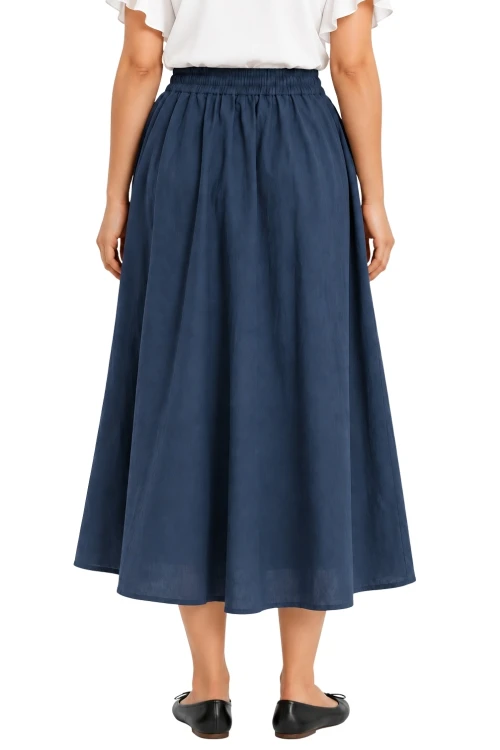 Spódnica damska granatowa midi rozkloszowana one size Made in Italy