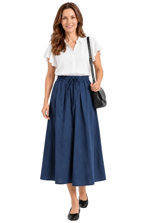 Spódnica damska granatowa midi rozkloszowana one size Made in Italy