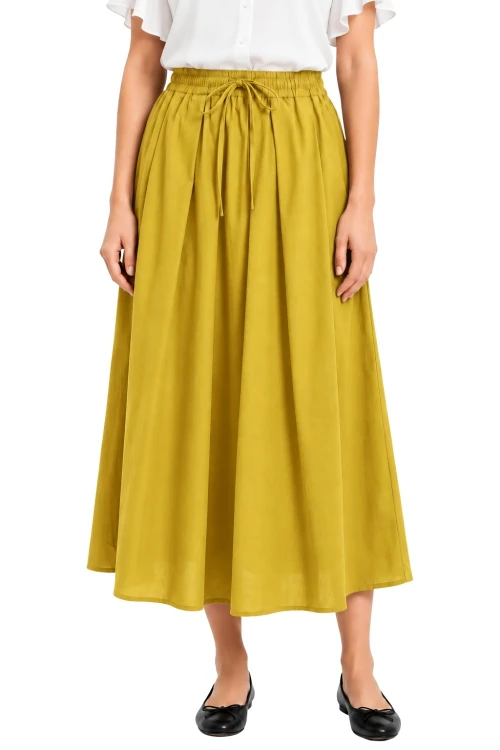 Spódnica damska musztardowa midi rozkloszowana one size Made in Italy