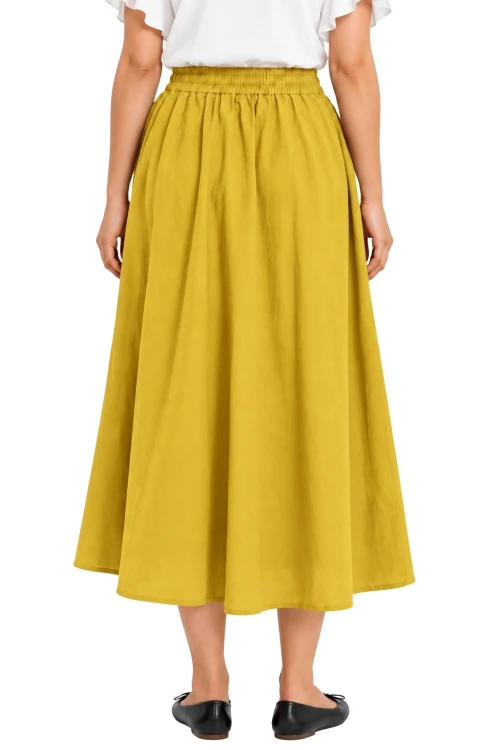 Spódnica damska musztardowa midi rozkloszowana one size Made in Italy