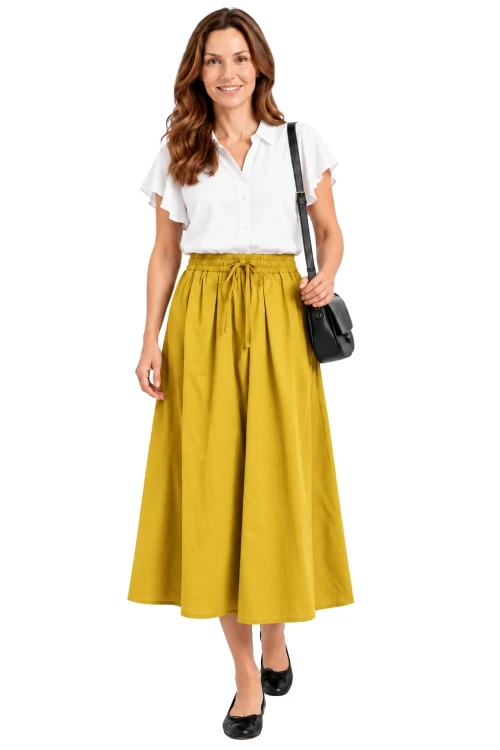 Spódnica damska musztardowa midi rozkloszowana one size Made in Italy